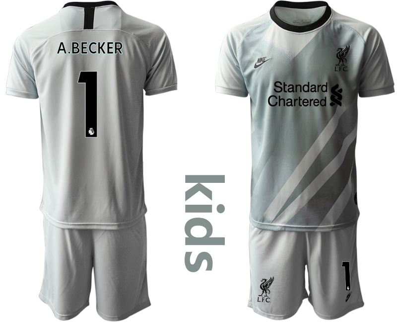 Youth 2020-2021 club Liverpool grey goalkeeper #1 Soccer Jerseys